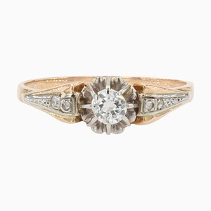 Diamant Solitär Ring aus 18 Karat Gelbgold, 1930er