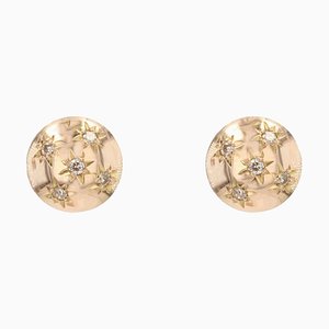 French 18 Karat Yellow Gold Dome Earrings with Diamonds, 1950s