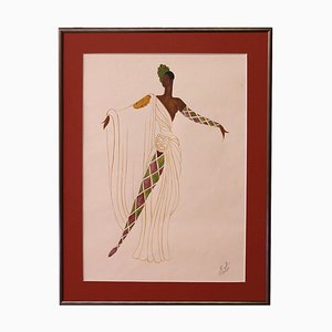 Stage Costumes Erte Series Drawing, 20th-Century, Watercolor & Gouache on Paper