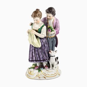Groupe Couple avec un Chien en Porcelaine de Meissen