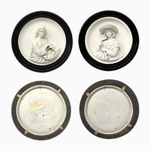 Biscuit Porcelain Picture Panels, Set of 2