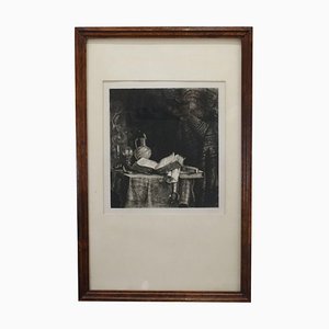 Still Life with Book, 19th-Century, Engraving, Framed