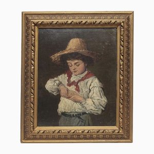 Retrato de niño, principios de 1900, óleo sobre lienzo, enmarcado