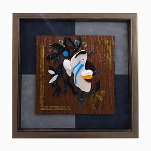 Anatoly Grishchenko, Winter, 20th-Century, Colored Glass on Chessboard, Framed