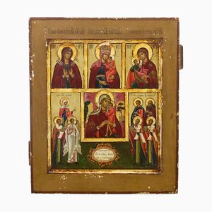 Mother of God Icon With 5 Parts, 19th-century, Wood, Gesso & Tempera