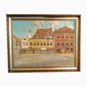 Alexander Yakovlevich Kramarev, Revel, Town Hall Square, Oil on Plywood, Framed