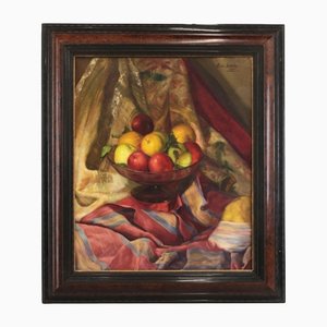 Luis García Oliver, Still Life with Apples, Oil on Canvas, Framed