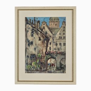 Janis Brekte, Old Riga, 1971, Watercolor on Paper, Framed