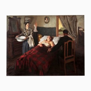 Otto Grunde 1907-1982, At the Patients Bed, Oil Canvas