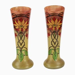 Vases Art Nouveau en Verre, Set de 2
