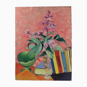 Zigfrīds Vēžnieks, Natura morta con fiore e libri, olio su cartone