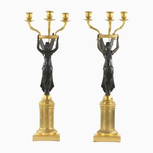 Empire Style Bronze Candlesticks, Set of 2