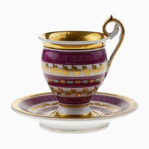 Französische Porzellan Teetasse mit Unterteller, 2er Set