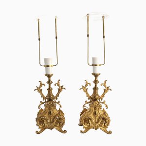 Gilded Bronze Ornate Table Lamps, Set of 2