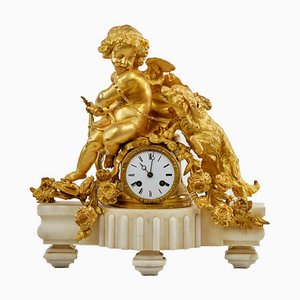 Putti with a Dog Mantel Clock by Phillipe Mourey