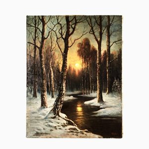 Alfred Alexander Gelhar, Moonlit Night in the Winter Forest, 1918, Öl auf Leinwand, gerahmt