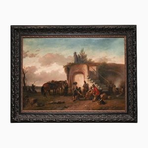 Joseph Jodocus Moerenhout, Cavalrymen Resting, 1801-1875, Oil on Wood, Framed