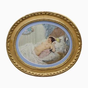 K. Somov, mujer desnuda, 1897, óleo sobre cartón, enmarcado