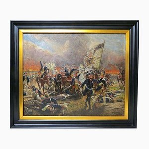 Battle Scene Painting, 1924, Oil on Canvas, Framed