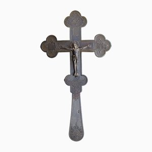 Croix d'Autel Antique en Argent, Fin 19ème Siècle, Russie
