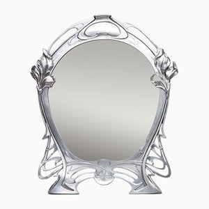 Antique English Early 20th Century Table Mirror with Ornament Irises in the Style of Art Nouveau