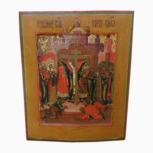 Antique Russian 19th Century Arks Image of the Exaltation of the Honorable Life-Giving Cross of the Lord in High Letter