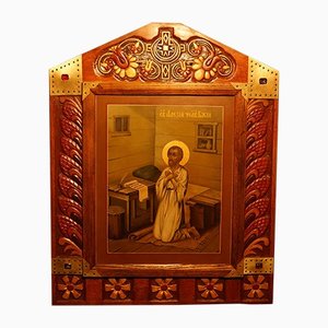 La imagen de San Alexis el hombre de Dios, Rusia, mediados del siglo XX, madera y yeso