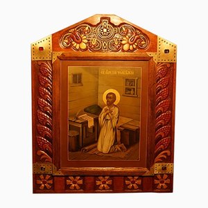 The Image of St. Alexis the Man of God, Russie, Mid-20th-Century, Bois & Gesso