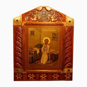 The Image of St. Alexis the Man of God, Russland, Mitte des 20. Jh., Holz & Gesso