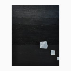 Bridg, Black Graphic II, 2021, acrilico e foglia d'argento su tela