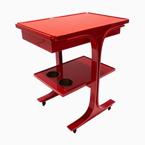 Red Serving Trolley Bar Cart by Gianfranco Frattini for Bernini, Italy, 1960s