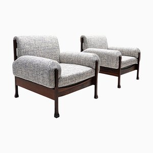 Mid-Century Modern Italian Armchairs in Wood and Fabric, Set of 2