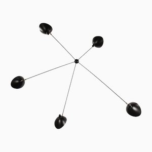Mid-Century Modern Black Five Fixed Arms Spider Ceiling Wall Lamp by Serge Mouille for Indoor