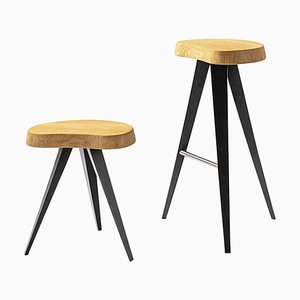 Mexique Stools, Wood and Metal by Charlotte Perriand for Cassina, Set of 2
