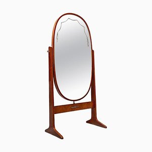 Mid-Century Italian Free-Standing Full Length Oval Wood Floor Mirror, 1950s