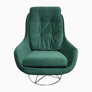 Mid-Century Swivel Chair in Green Velvet