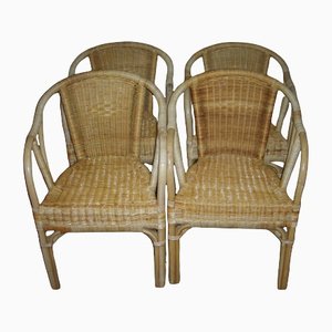 Bamboo and Wicker Armchairs, Set of 4