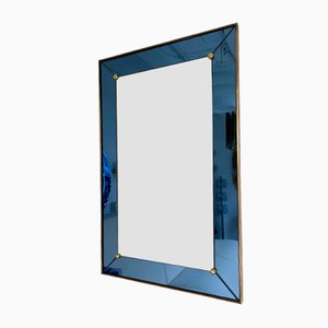 Italienischer Spiegel mit blauem Messingrahmen von Cristal Art, 1960er