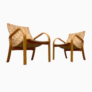 Vintage Scandinavian Wooden Armchairs, Set of 2
