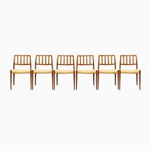 Dänische Mid-Century Design Teak Stühle mit Geflecht von Niels O. Møller 83 für Jl Mollers, 1950er, 6er Set
