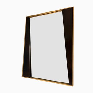 Specchio geometrico in legno e ottone, Italia, anni '70