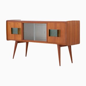 Italian Teak and Brass Sideboard with Bar, 1950s