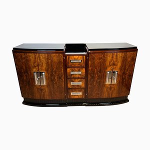 Art Deco Sideboard, Walnut Veneer and Black Lacquer, France circa 1930