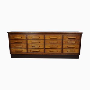 Mid-20th Century German Industrial Walnut Apothecary Cabinet Lowboard