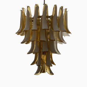 Large Amber Colored Murano Chandelier in the Style of Mazzega