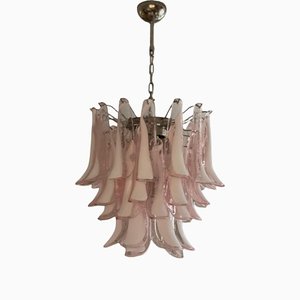 Large Pink Murano Glass Chandelier in the Style of Mazzega
