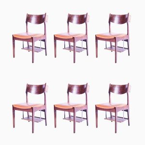 Vintage Teak & Rosewood Private School Chairs, Set of 6
