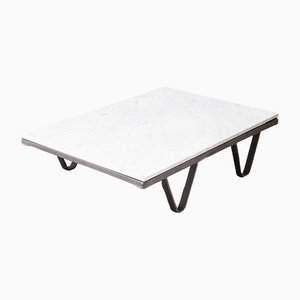 Low Industrial Coffee Table with Marble Top, 1970s