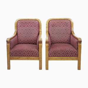 Art Deco Scandinavian Birch Lounge Armchairs, Set of 2