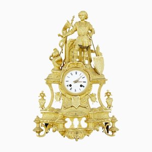 Horloge de Cheminée Figurale en Or Moulu et Marbre, France, 19ème Siècle